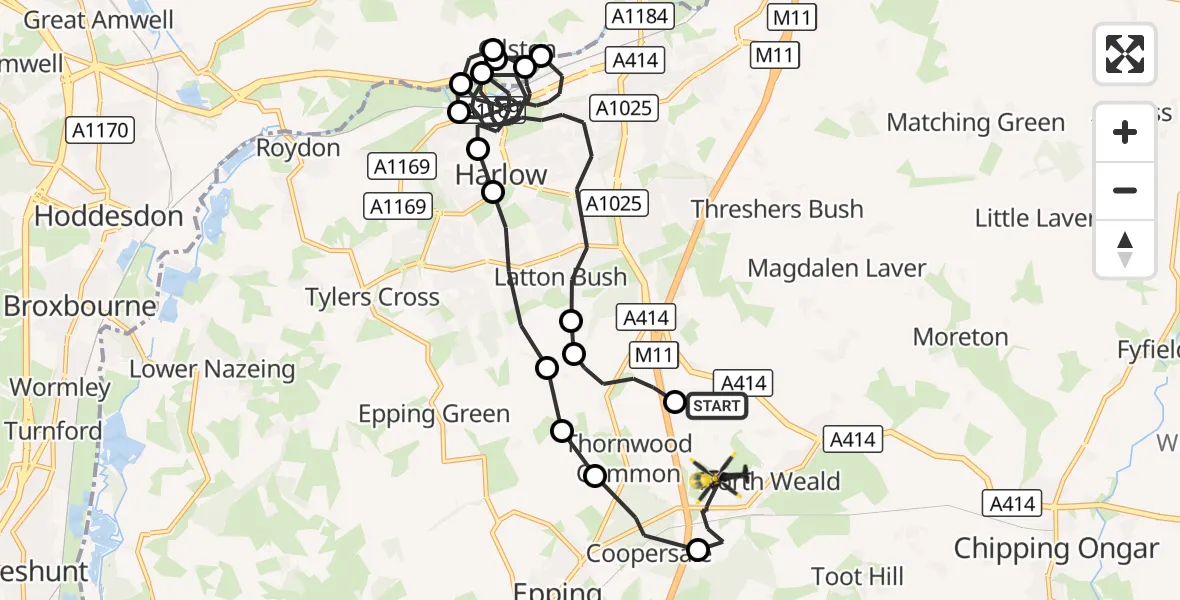 Flight route Police Helicopter North Weald Airfield - North Weald Airfield, 23 October 2026, 18:33
