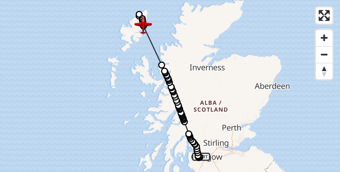 Flight route Air Ambulance Aircraft Glasgow Airport - Stornoway Airport, 23 October 2026, 18:55