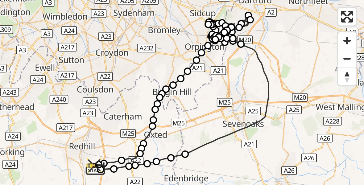 Flight route Police Helicopter Redhill Aerodrome - Redhill Aerodrome, 23 October 2026, 19:05