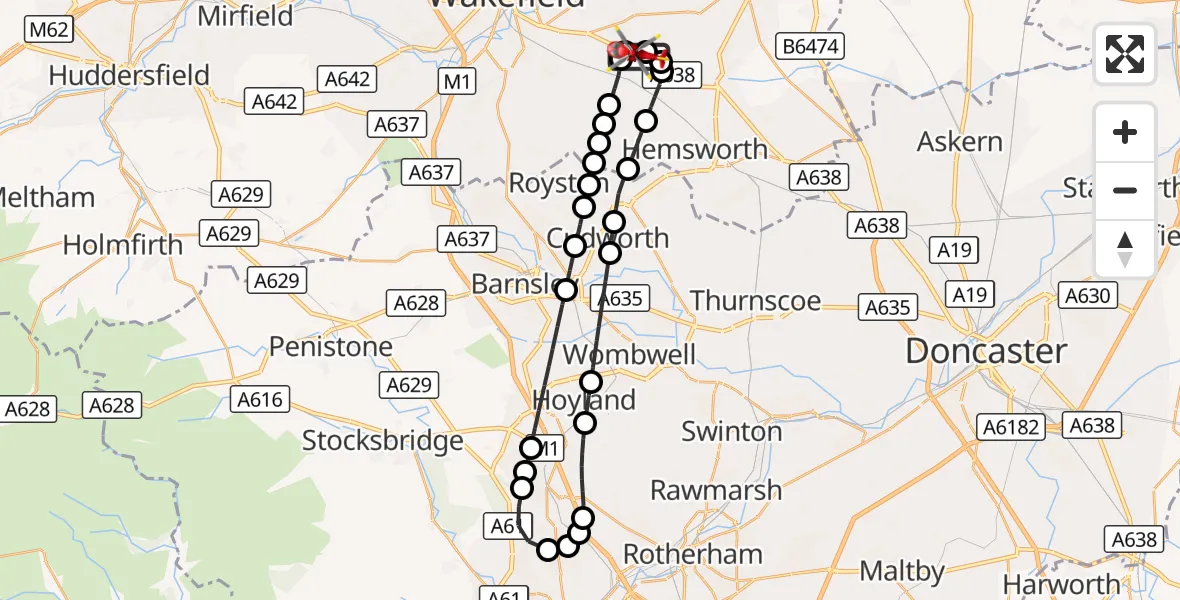 Flight route Air Ambulance Helicopter YAA Nostell Helicopter Port - YAA Nostell Helicopter Port, 23 October 2026, 19:11