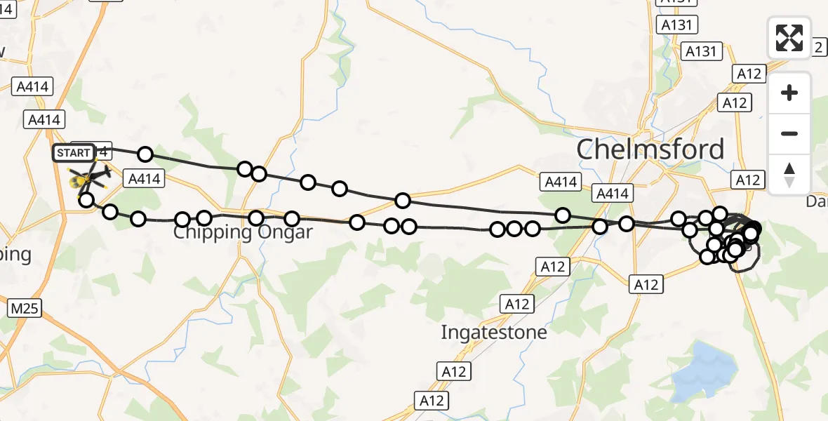 Flight route Police Helicopter North Weald Bassett - North Weald Bassett, 23 October 2026, 19:18