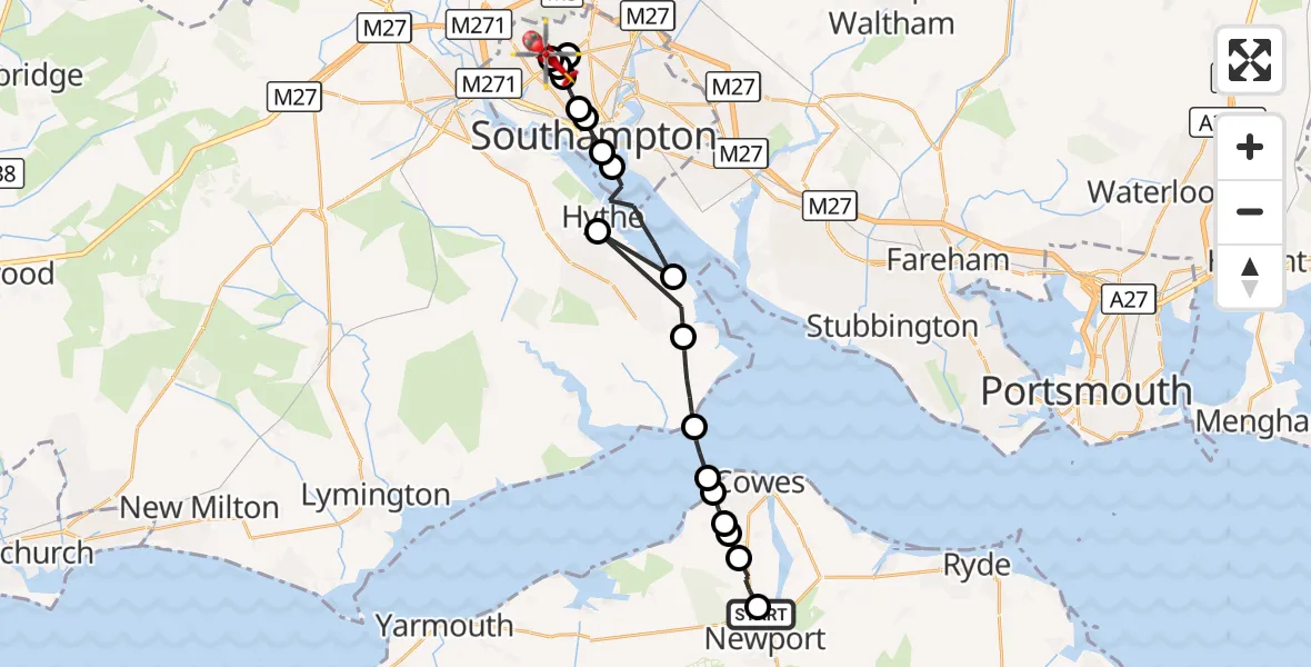 Flight route Air Ambulance Helicopter St Marys Hospital Isle Of Wight - University Hospital Southampton, 23 October 2026, 19:22