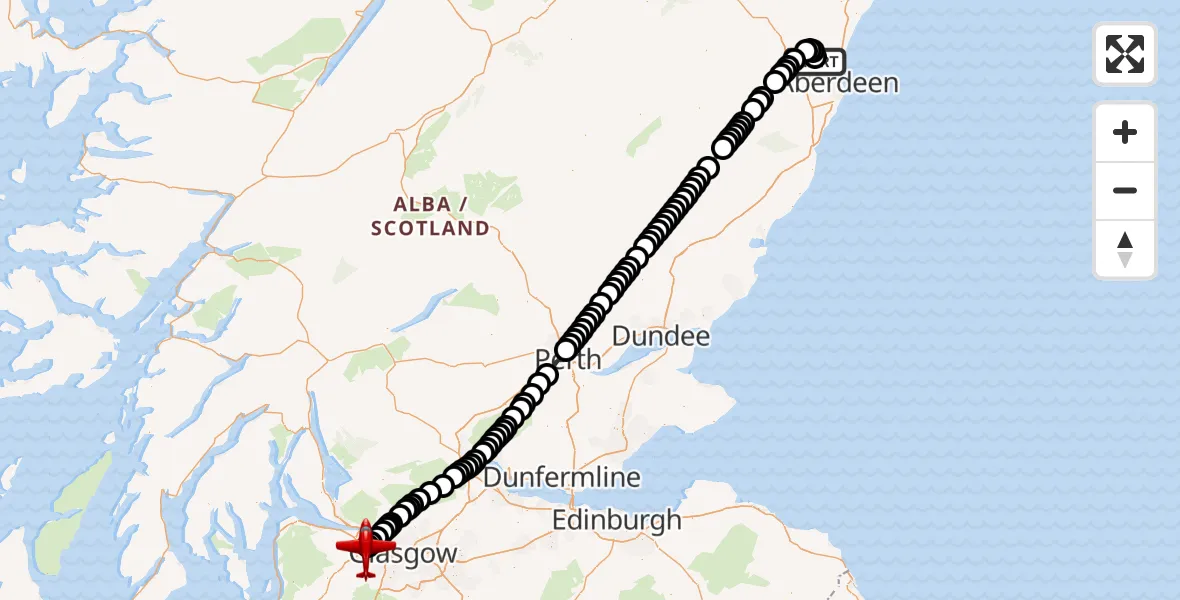 Flight route Air Ambulance Aircraft Aberdeen International Airport - Glasgow Airport, 23 October 2026, 19:44