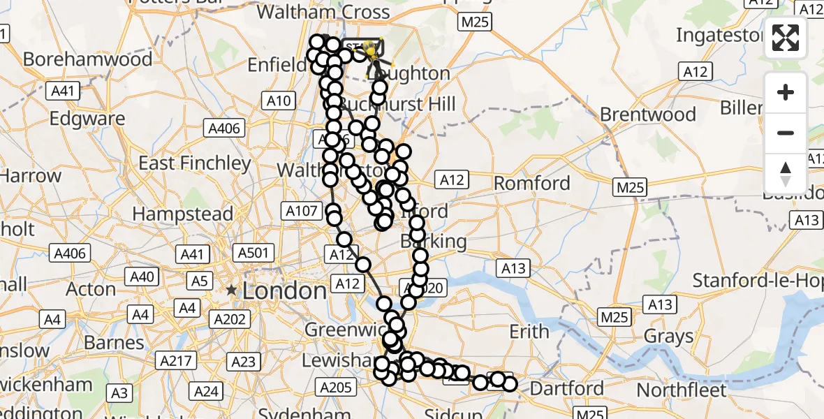 Flight route Police Helicopter Epping Forest - Sewardstonebury, 23 October 2026, 20:06