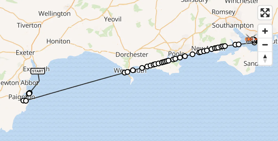 Flight route Coastguard Helicopter English Channel - Solent Airport, 23 October 2026, 22:07