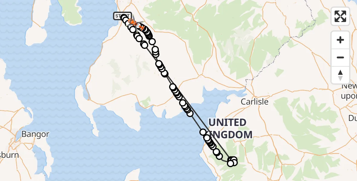 Flight route Coastguard Helicopter Glasgow Prestwick Airport - Dumfries and Galloway, 23 October 2026, 23:16