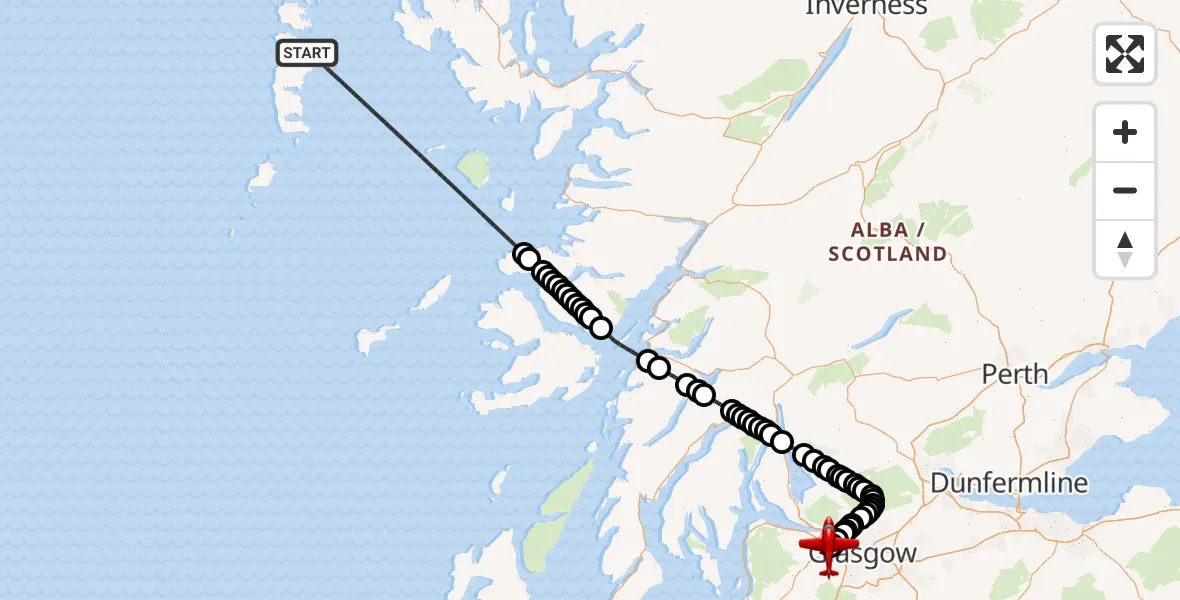 Flight route Air Ambulance Aircraft Inner Seas - Glasgow Airport, 24 October 2026, 00:12
