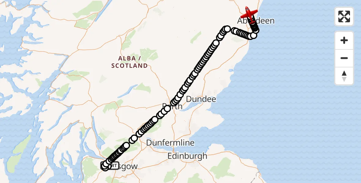 Flight route Air Ambulance Aircraft Glasgow Airport - Aberdeen International Airport, 24 October 2026, 02:42