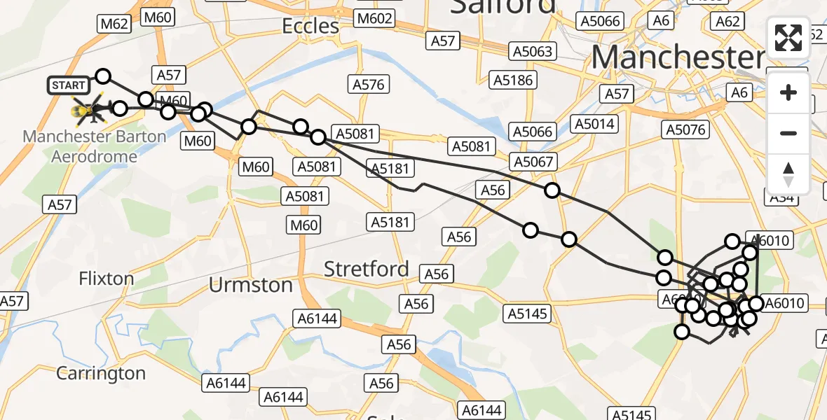 Flight route Police Helicopter Manchester Barton Aerodrome - Manchester Barton Aerodrome, 24 October 2026, 03:42