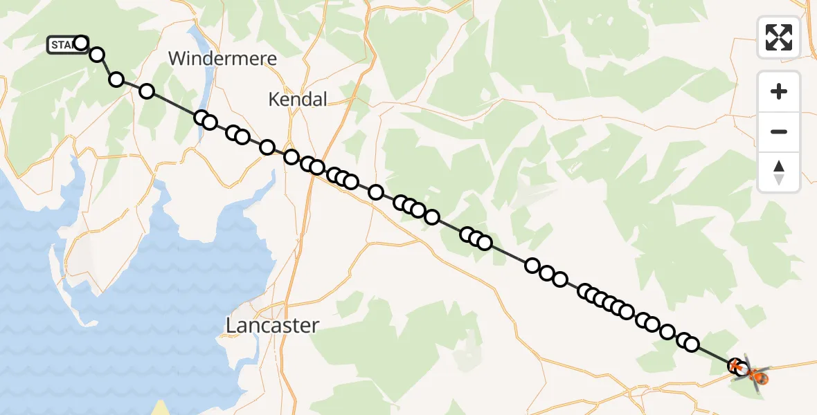 Flight route Coastguard Helicopter Eskdale - Blubberhouses, 24 October 2026, 04:30