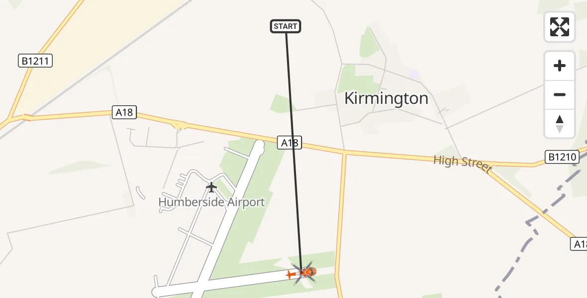 Flight route Coastguard Helicopter Kirmington - Humberside Airport, 24 October 2026, 05:17