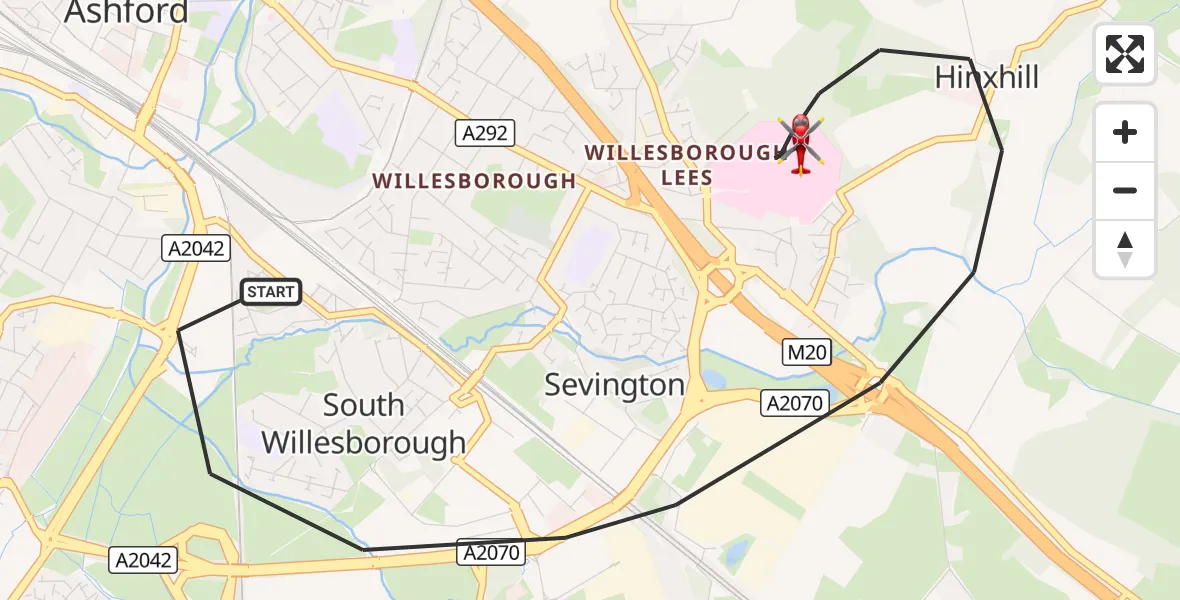 Flight route Air Ambulance Helicopter Ashford - Ashford, 24 October 2026, 05:23