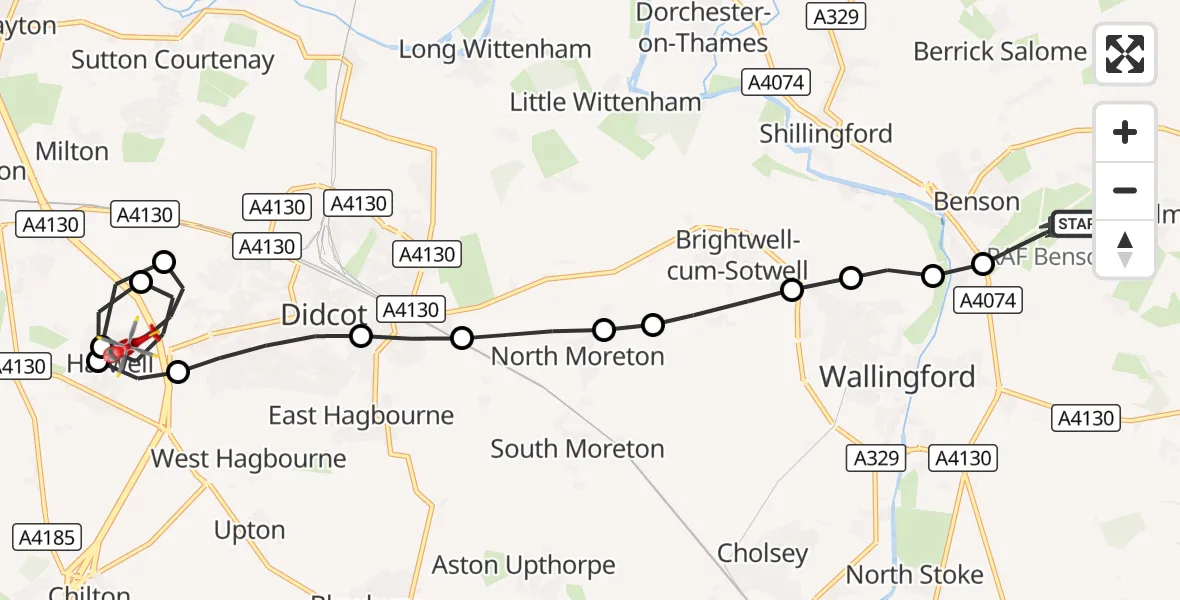 Flight route Air Ambulance Helicopter RAF Benson - Vale of White Horse, 24 October 2026, 07:55