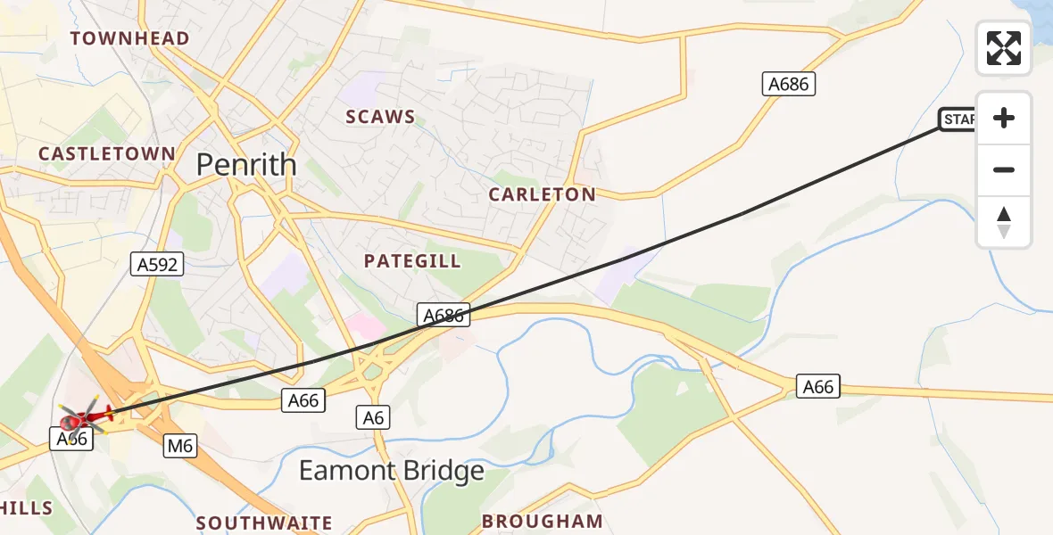 Flight route Air Ambulance Helicopter Penrith - Penrith, 24 October 2026, 08:06