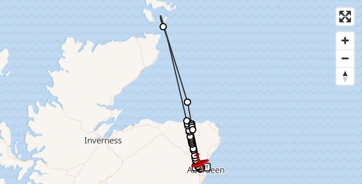 Flight route Air Ambulance Aircraft Aberdeen International Airport - North Atlantic Ocean, 24 October 2026, 08:32