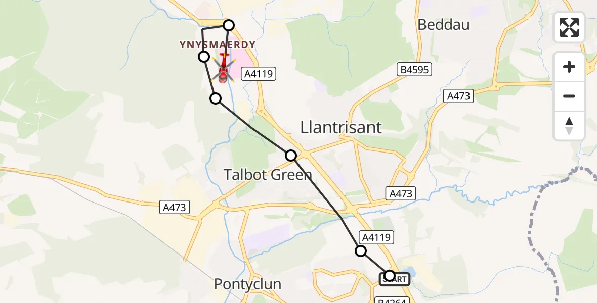Flight route Air Ambulance Helicopter Llantrisant - Llantrisant, 24 October 2026, 08:47