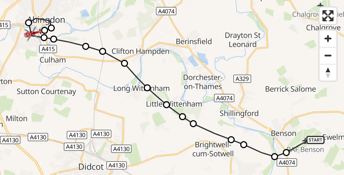 Flight route Air Ambulance Helicopter RAF Benson - Culham, 24 October 2026, 10:37