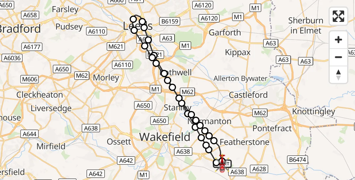 Flight route Air Ambulance Helicopter YAA Nostell Helicopter Port - YAA Nostell Helicopter Port, 24 October 2026, 10:38