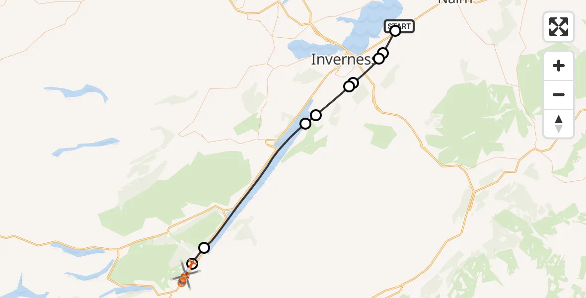 Flight route Coastguard Helicopter Inverness Airport - Cullochy Lock, 24 October 2026, 10:57