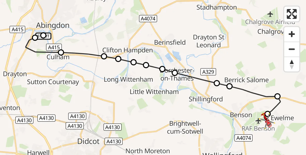 Flight route Air Ambulance Helicopter Abingdon - RAF Benson, 24 October 2026, 11:54