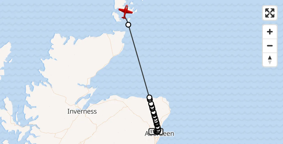 Flight route Air Ambulance Aircraft Aberdeen International Airport - North Atlantic Ocean, 24 October 2026, 12:27
