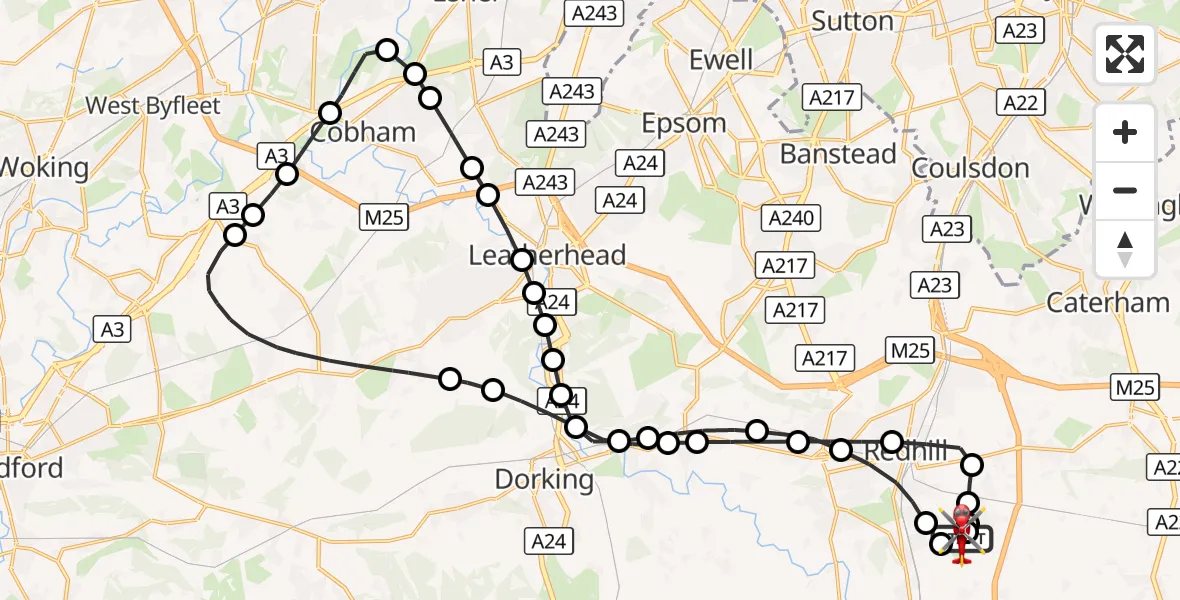 Flight route Air Ambulance Helicopter Redhill Aerodrome - Redhill Aerodrome, 24 October 2026, 12:33