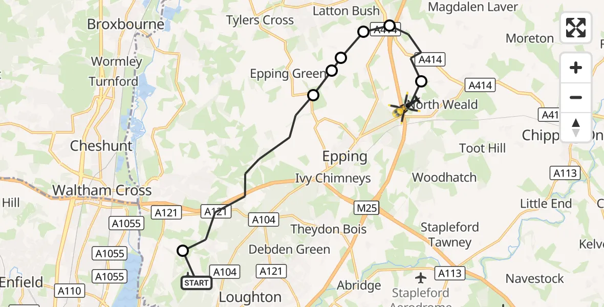 Flight route Police Helicopter Metropolitan Police Air Support Unit Lippitts Hill - North Weald Airfield, 24 October 2026, 12:41