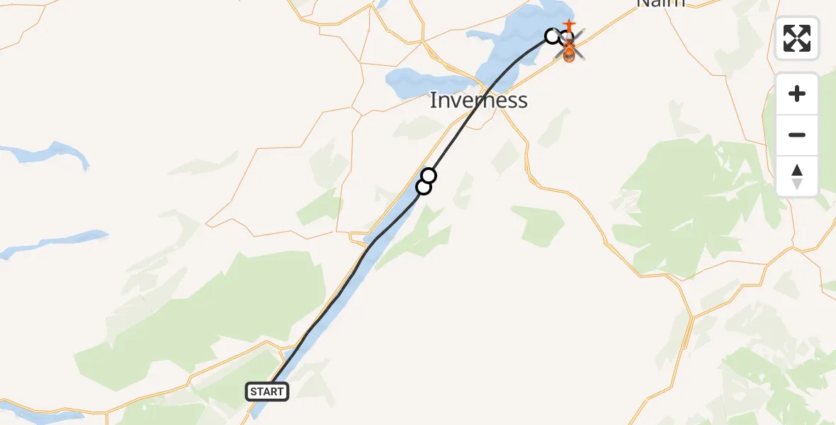 Flight route Coastguard Helicopter Loch Ness - Inverness Airport, 24 October 2026, 12:42