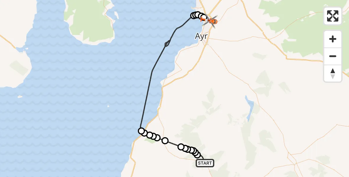 Flight route Coastguard Helicopter Corrafeckloch - Glasgow Prestwick Airport, 24 October 2026, 12:51