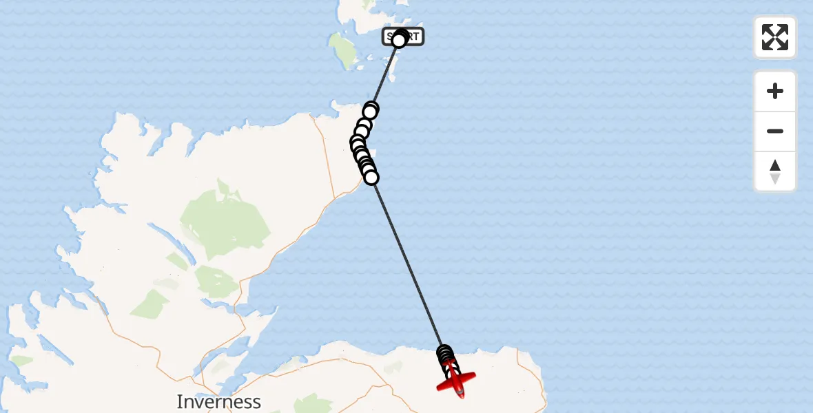 Flight route Air Ambulance Aircraft Tankerness - Aberdeenshire, 24 October 2026, 13:25