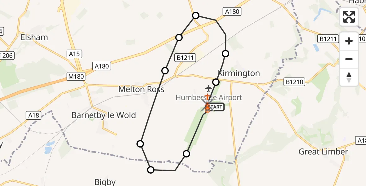 Flight route Coastguard Helicopter Humberside Airport - Humberside Airport, 24 October 2026, 14:16