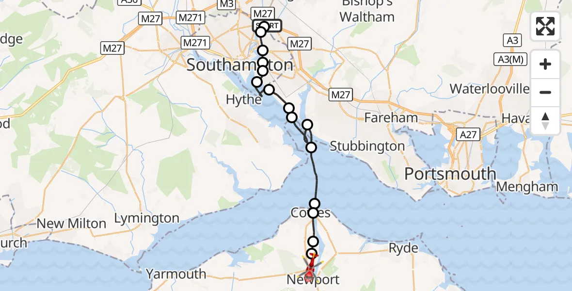 Flight route Air Ambulance Helicopter Southampton Airport - Newport, 24 October 2026, 14:22