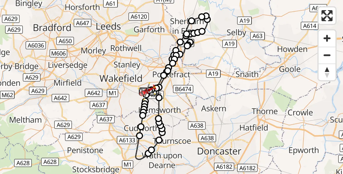 Flight route Air Ambulance Helicopter YAA Nostell Helicopter Port - YAA Nostell Helicopter Port, 24 October 2026, 18:02