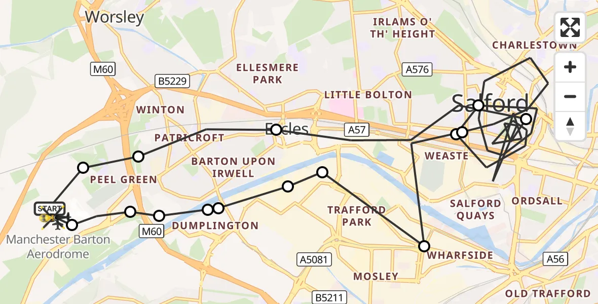 Flight route Police Helicopter Manchester Barton Aerodrome - Manchester Barton Aerodrome, 24 October 2026, 20:28