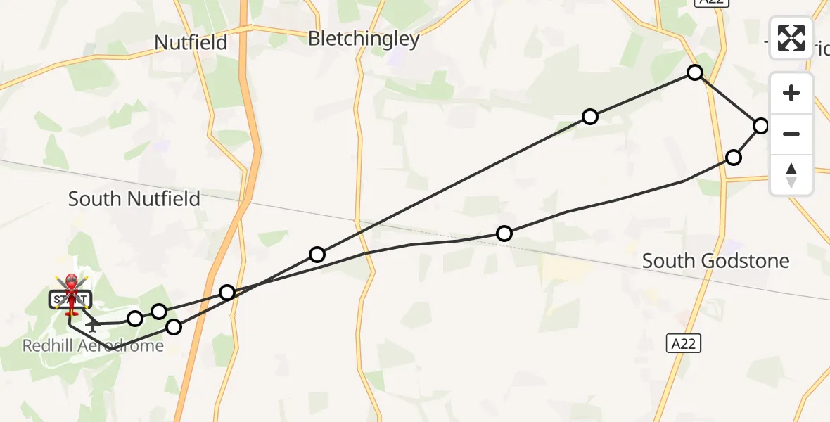 Flight route Air Ambulance Helicopter Redhill Aerodrome - Redhill Aerodrome, 25 October 2026, 00:38