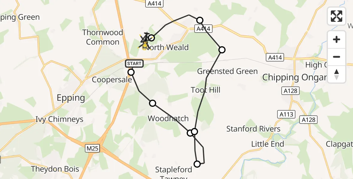 Flight route Police Helicopter North Weald Airfield - North Weald Airfield, 25 October 2026, 01:33