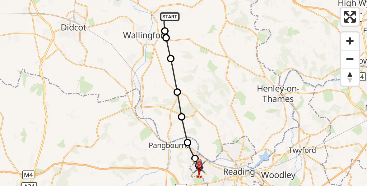 Flight route Air Ambulance Helicopter RAF Benson - Reading, 25 October 2026, 09:09