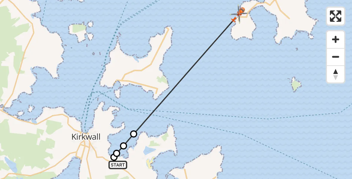 Flight route Coastguard Helicopter Kirkwall Airport - North Atlantic Ocean, 25 October 2026, 09:46