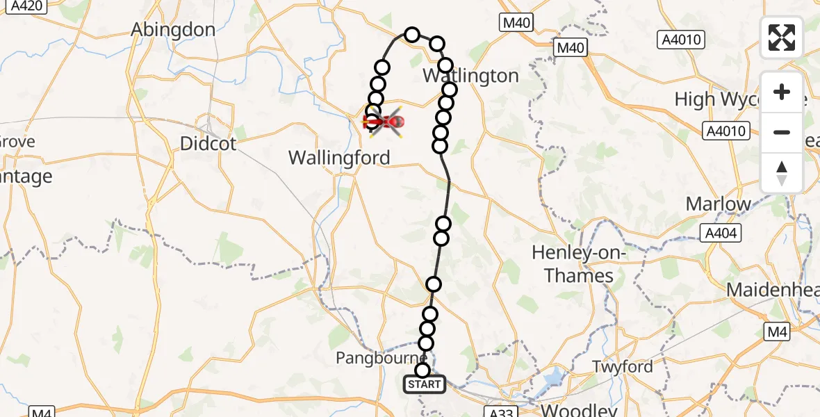 Flight route Air Ambulance Helicopter Tilehurst - RAF Benson, 25 October 2026, 10:16