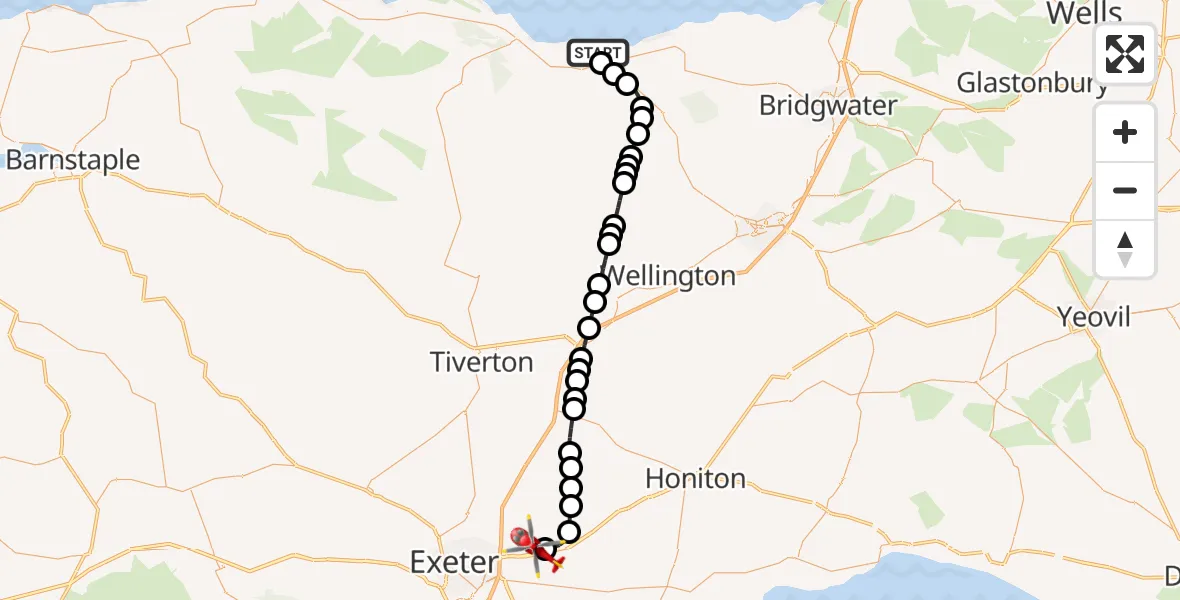 Flight route Air Ambulance Helicopter Watchet - Exeter International Airport, 25 October 2026, 10:41