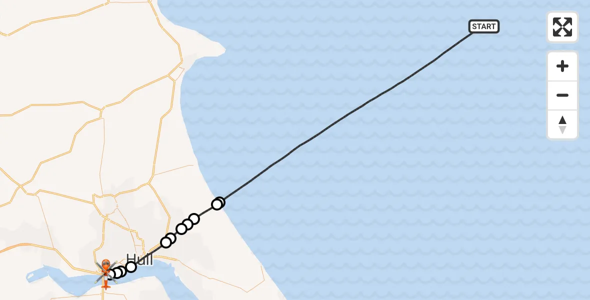 Flight route Coastguard Helicopter North Sea - Hessle, 25 October 2026, 10:52