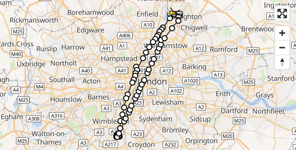 Flight route Police Helicopter Metropolitan Police Air Support Unit Lippitts Hill - Sewardstonebury, 25 October 2026, 10:56