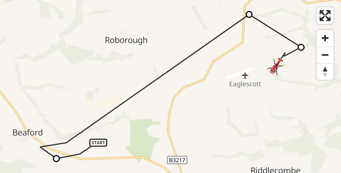 Flight route Air Ambulance Helicopter Beaford - Burrington, 25 October 2026, 11:08