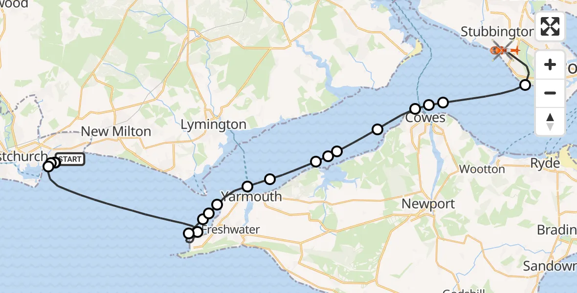 Flight route Coastguard Helicopter Highcliffe-on-Sea - Solent Airport, 25 October 2026, 11:09