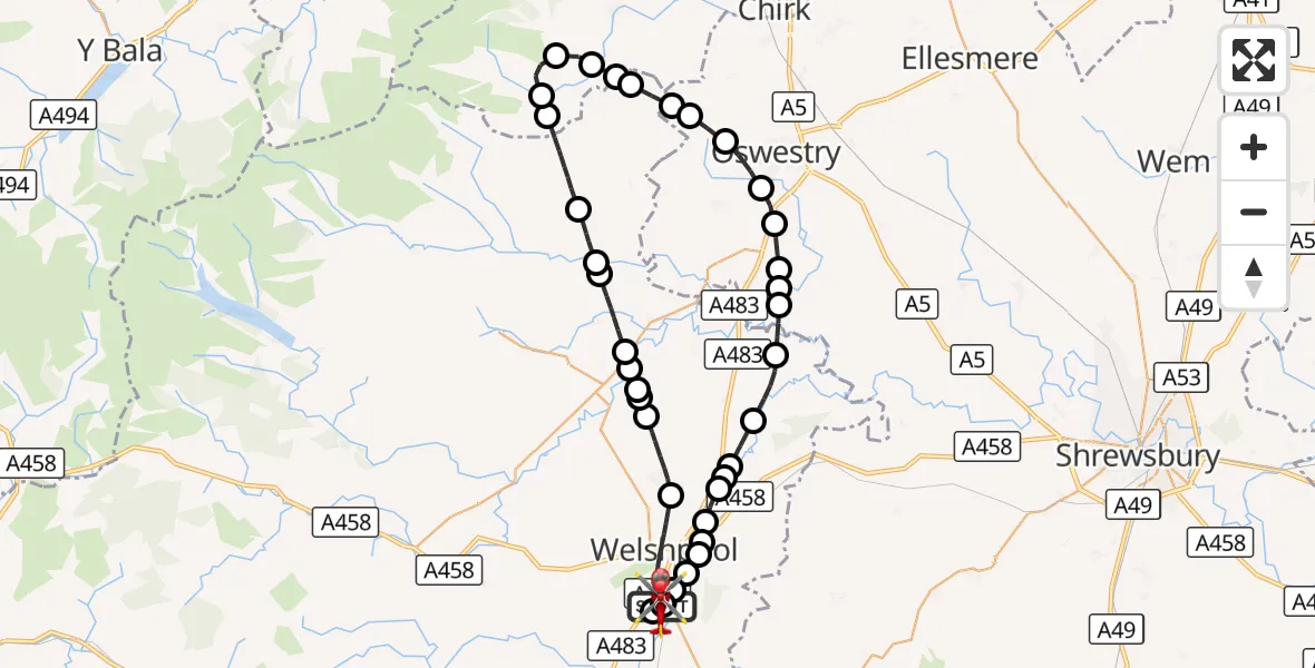 Flight route Air Ambulance Helicopter Welshpool Airport - Welshpool Airport, 25 October 2026, 11:30