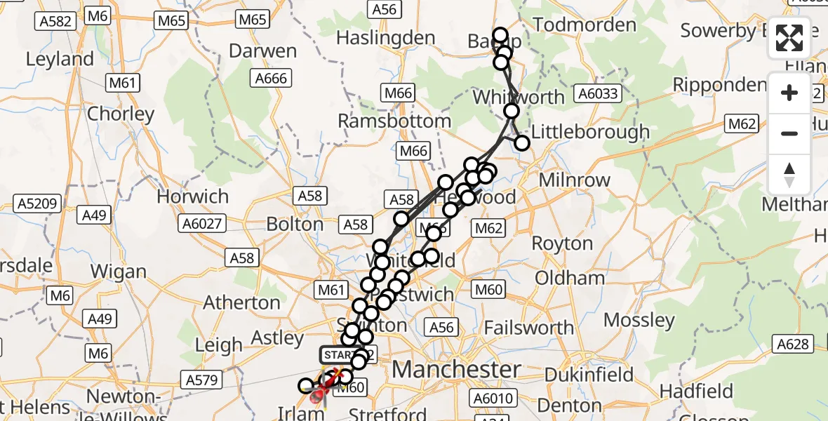 Flight route Air Ambulance Helicopter Worsley - Manchester Barton Aerodrome, 25 October 2026, 11:32