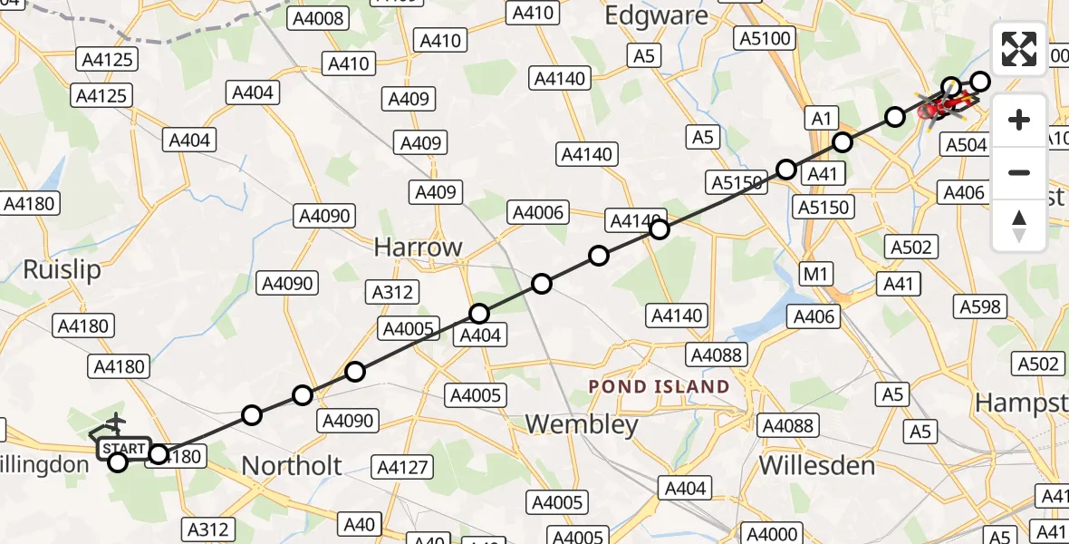 Flight route Air Ambulance Helicopter RAF Northolt - Mill Hill, 25 October 2026, 12:43
