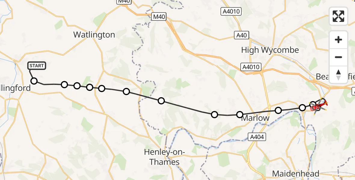 Flight route Air Ambulance Helicopter RAF Benson - Wooburn Green, 25 October 2026, 12:56