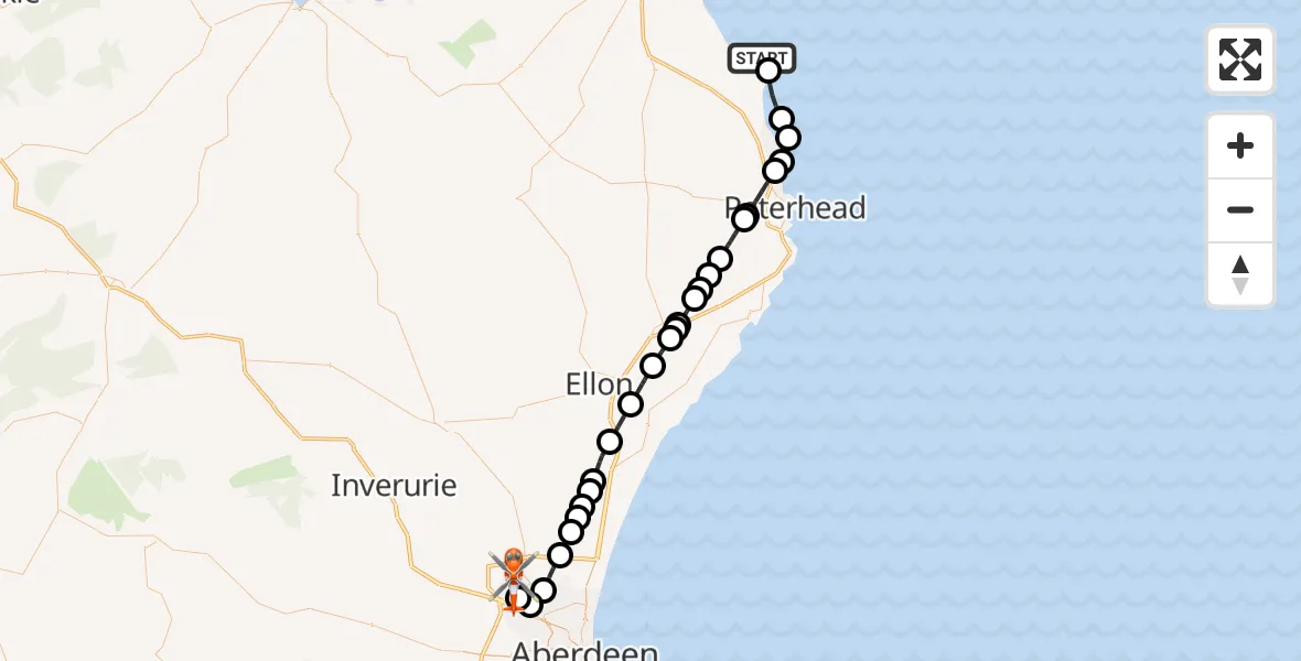 Flight route Coastguard Helicopter North Sea - Aberdeen International Airport, 25 October 2026, 14:23