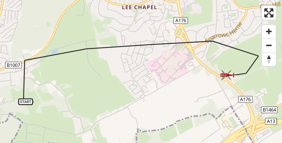 Flight route Air Ambulance Helicopter Basildon - Basildon, 25 October 2026, 15:03